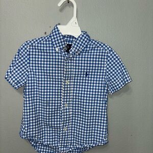 Blue and White Checkered Short Sleeve Shirt